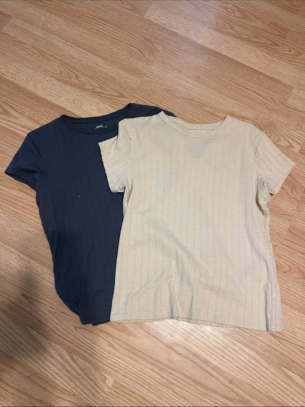 aerie Ribbed Short-Sleeve Tee - Beige & Black